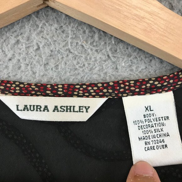 Vintage Laura Ashley Womens Black Chiffon Sheer Cardigan Blazer Jacket Textured - Picture 3 of 7